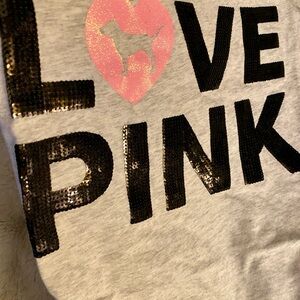 PINK Victoria's Secret Gray and Black Sequin Tee
